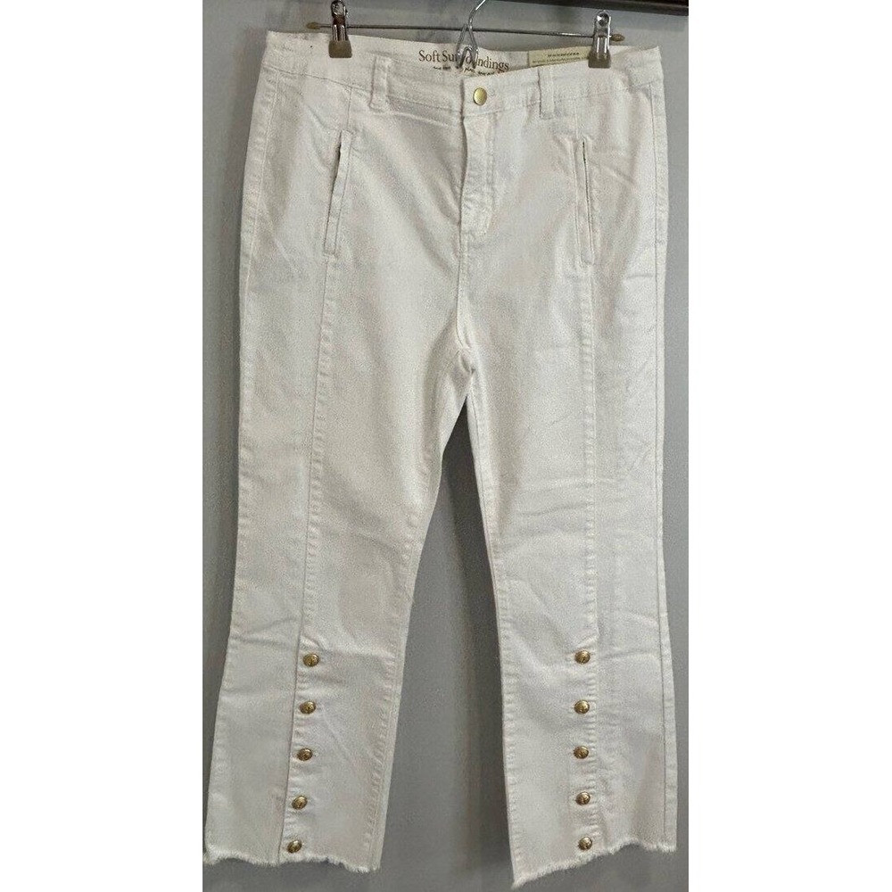 Soft Surroundings White Sailor Gold Button Bootcut Full Triple S Jeans New 14